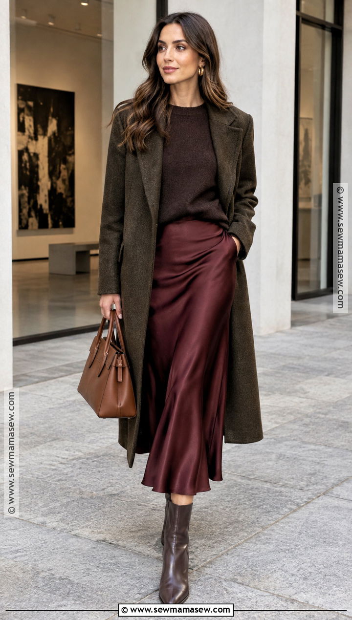 Dark Autumn Satin Slip Skirt Outfit - 25 dark autumn outfits
