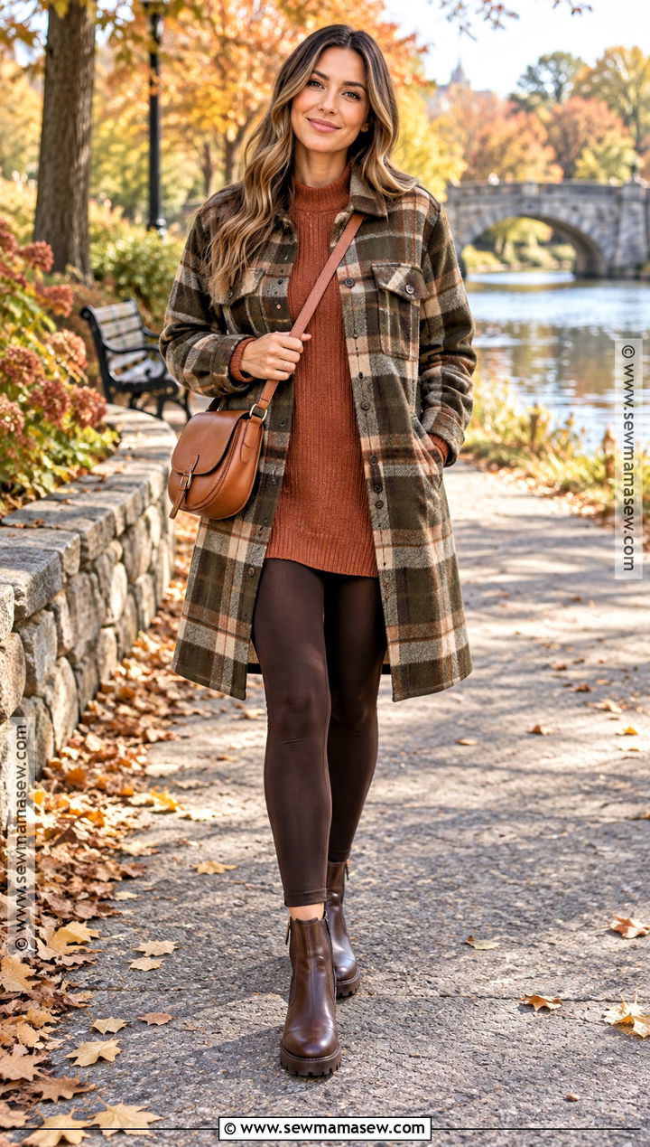 Dark Autumn Shacket and Leggings Outfit - 25 Dark Autumn Capsule Wardrobe Ideas