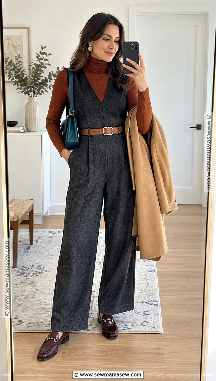 Dark Autumn Warm Charcoal Jumpsuit Outfit - 20 Dark Autumn Outfits Style