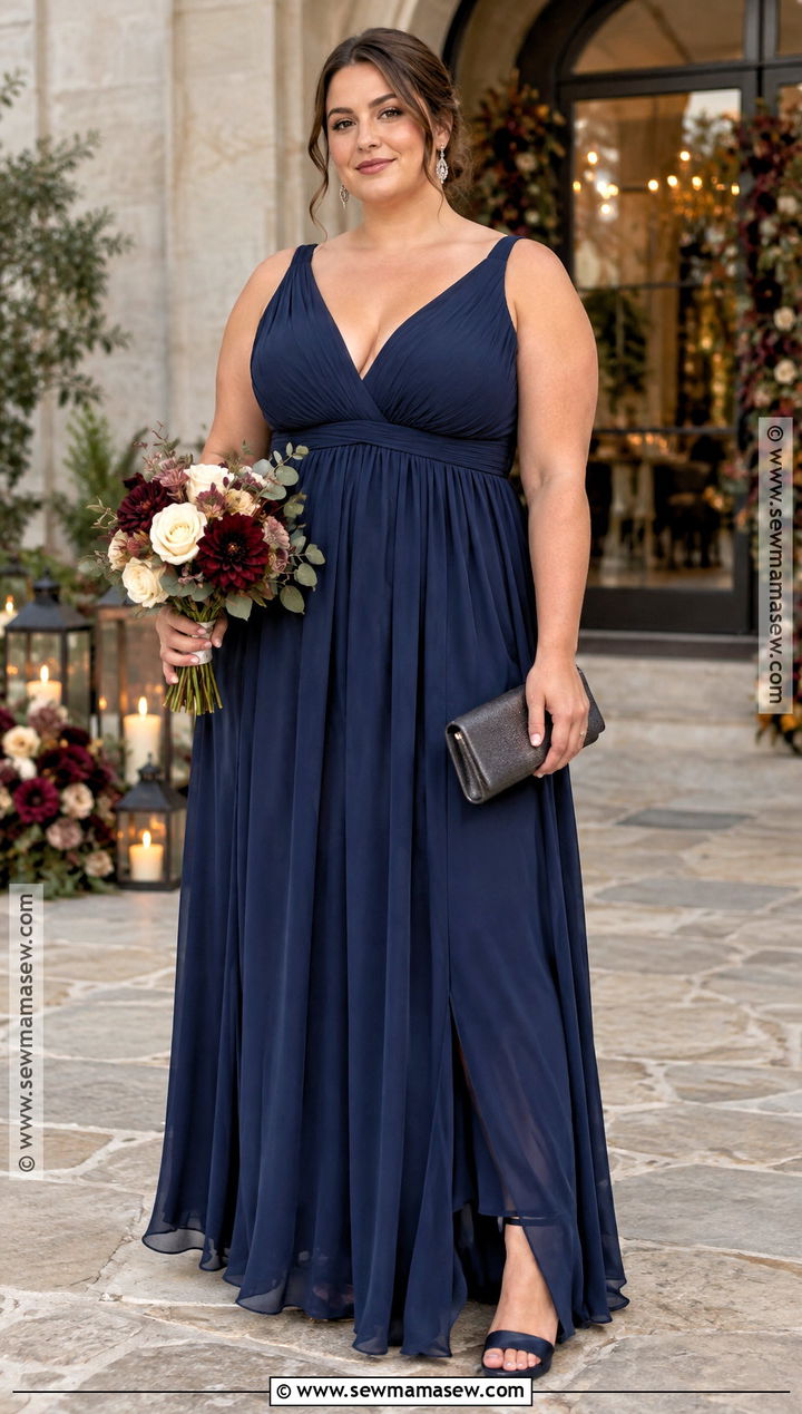 Dark Blue Empire Waist Bridesmaid Dress - 20 blue bridesmaid dresses fall