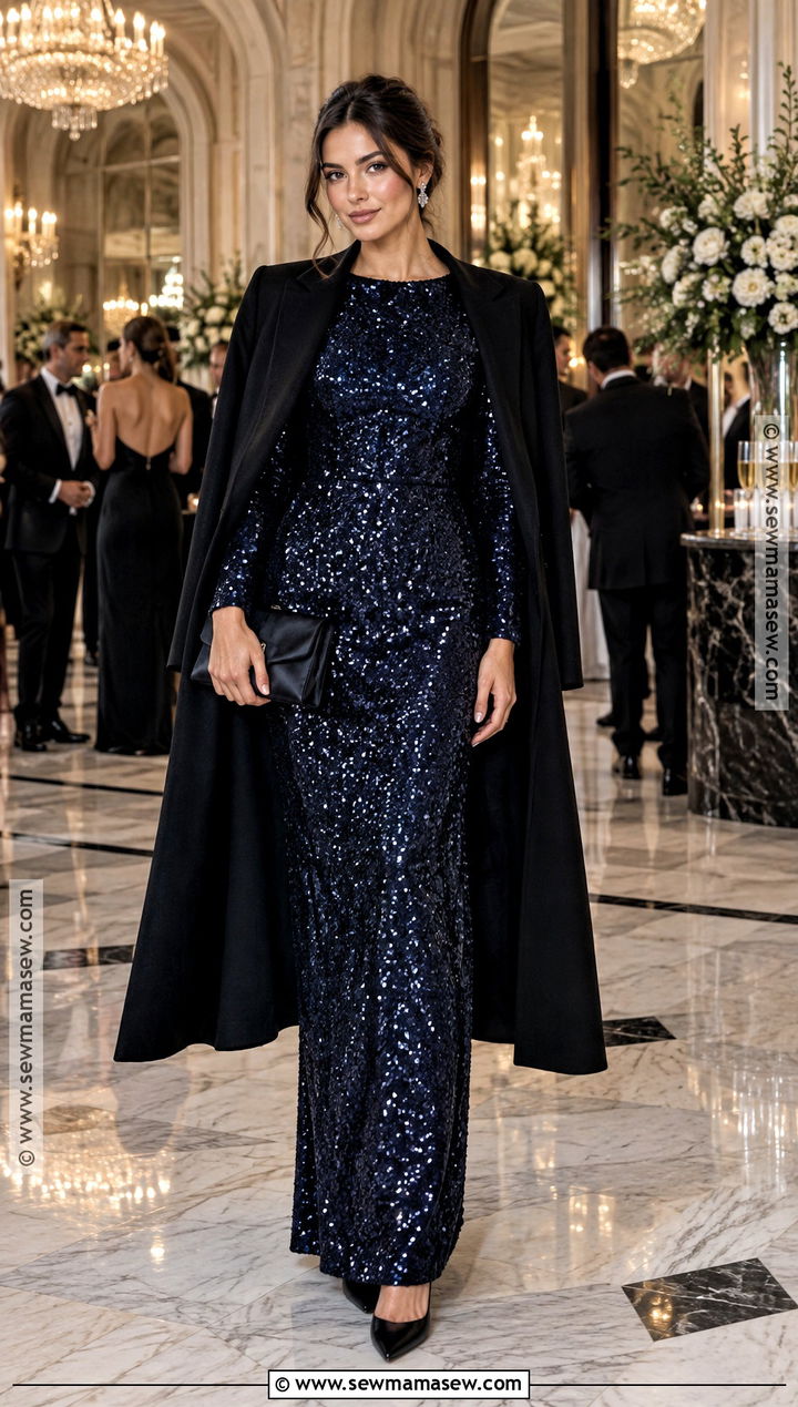 Dark Blue Sequin Maxi Dress Outfit - 15 october wedding dress ideas