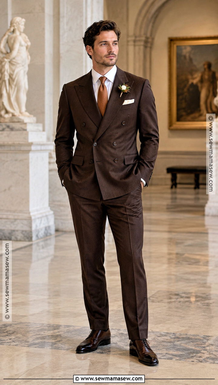 Dark Brown Double Breasted October Groom Attire - 15 october groom attire ideas