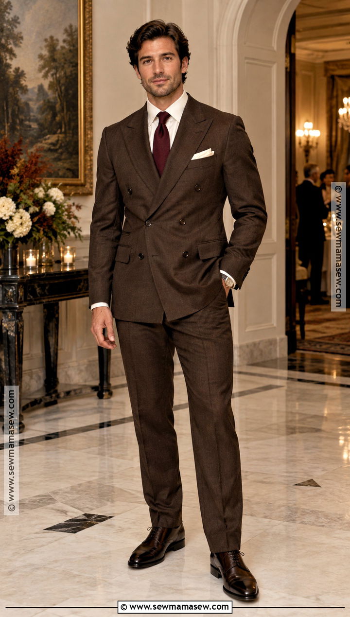 Dark Brown Double Breasted Suit Fall Wedding Guest Outfit - 20 mens fall wedding attire guest ideas