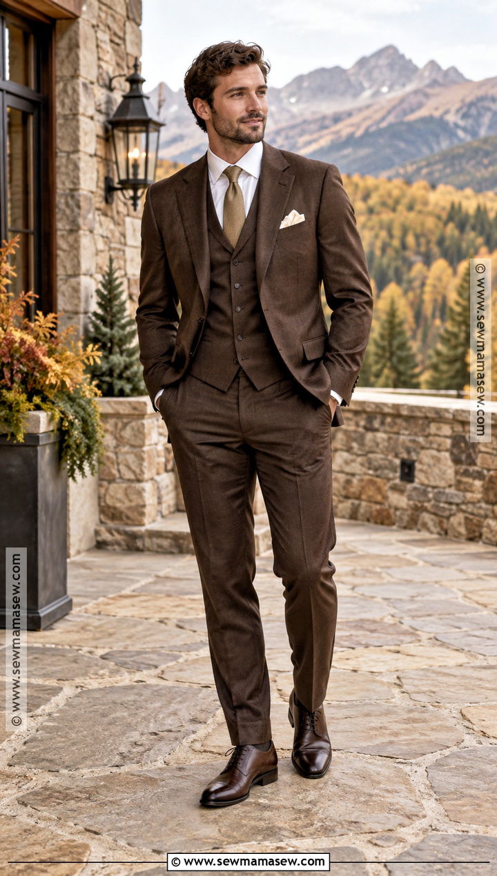 Dark Brown Groom Suit For A Fall Wedding - 15 groom attire for fall wedding ideas