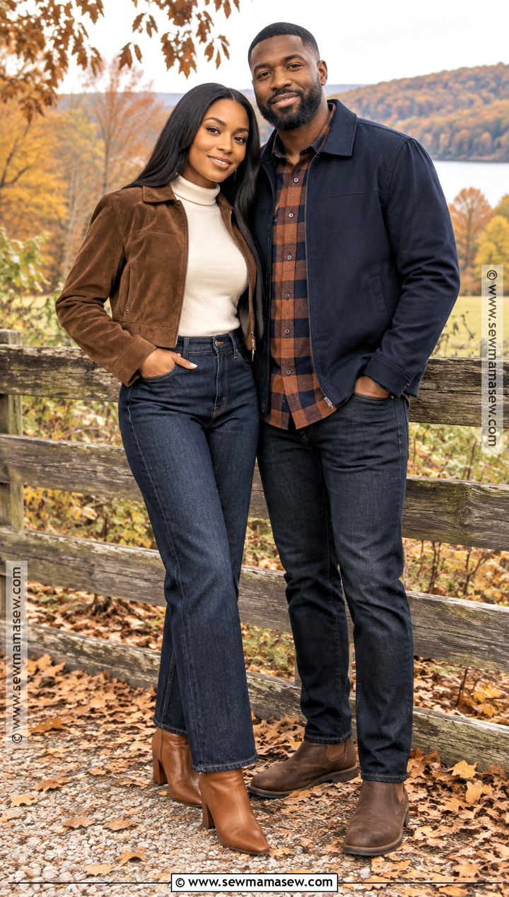 Dark Denim And Plaid Shirt Fall Couples Outfit - 15 black couples fall photoshoot outfits