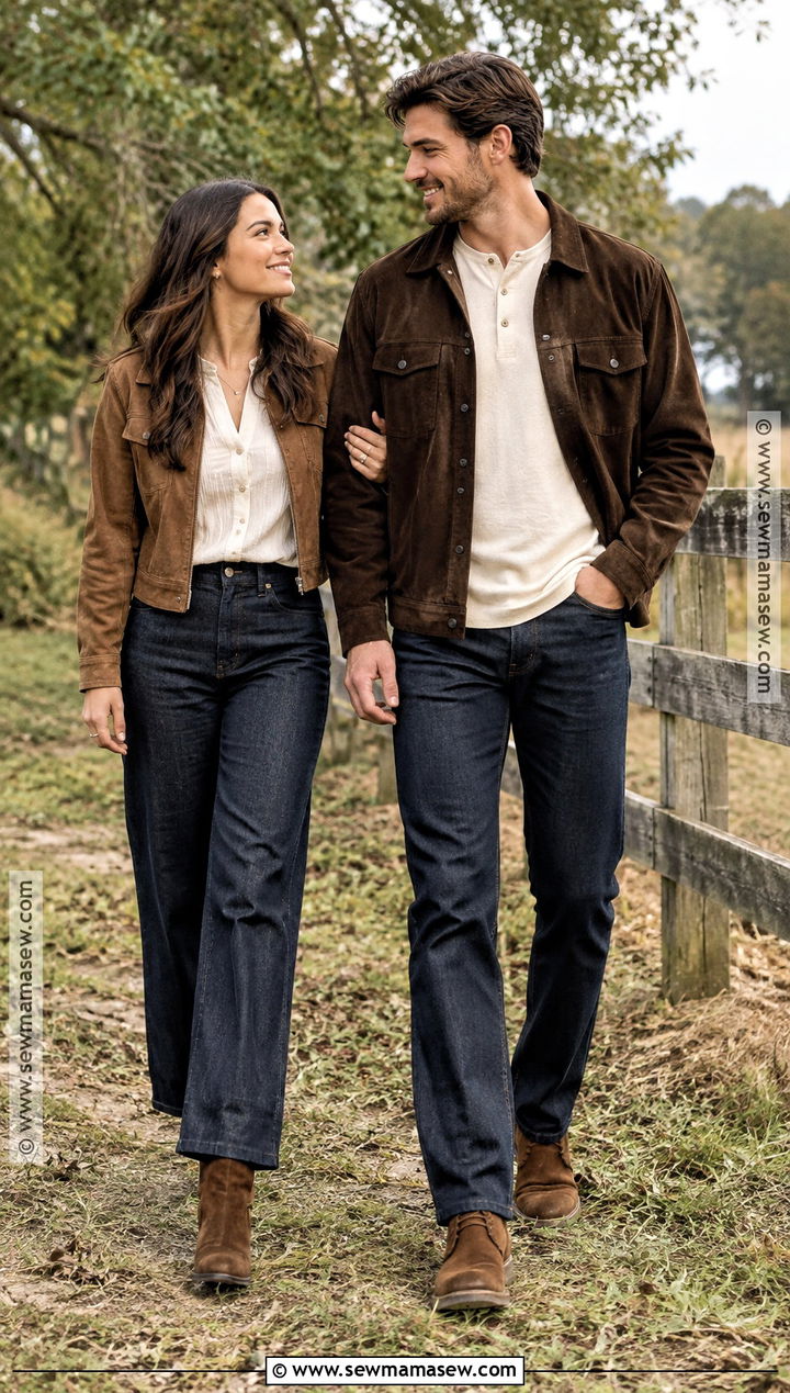 Dark Denim And Suede Fall Couple Photoshoot Outfit - 20 couples photoshoot outfits fall