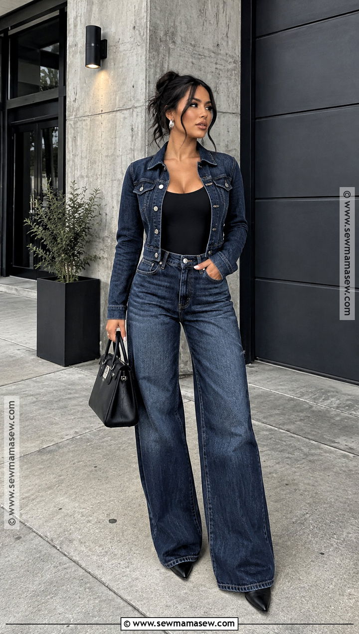 Dark Denim Jacket With Matching Jeans - 25 fall baddie outfits