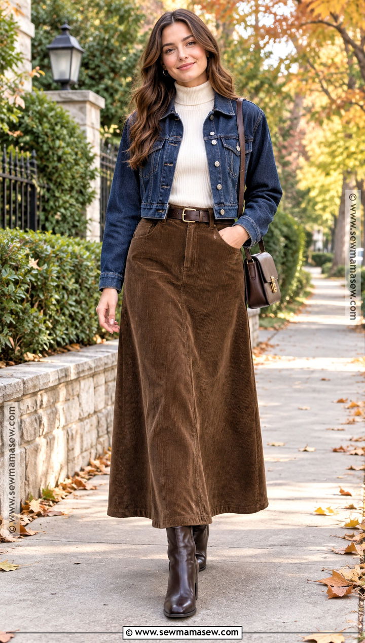 Dark Denim Jacket With Maxi Skirt - 15 trendy fall jackets