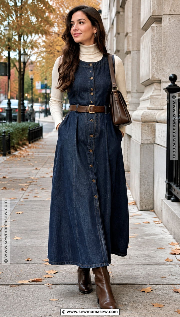 Dark Denim Maxi Fall Dress - 20 fall fashion dresses