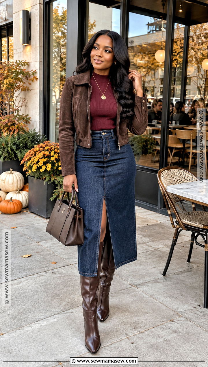 Dark Denim Midi Skirt Fall Birthday Outfit - 20 birthday outfits black women fall
