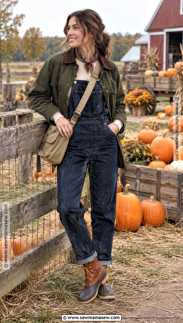Dark Denim Overalls With A Barn Jacket - 15 Pumpkin Patch Overalls