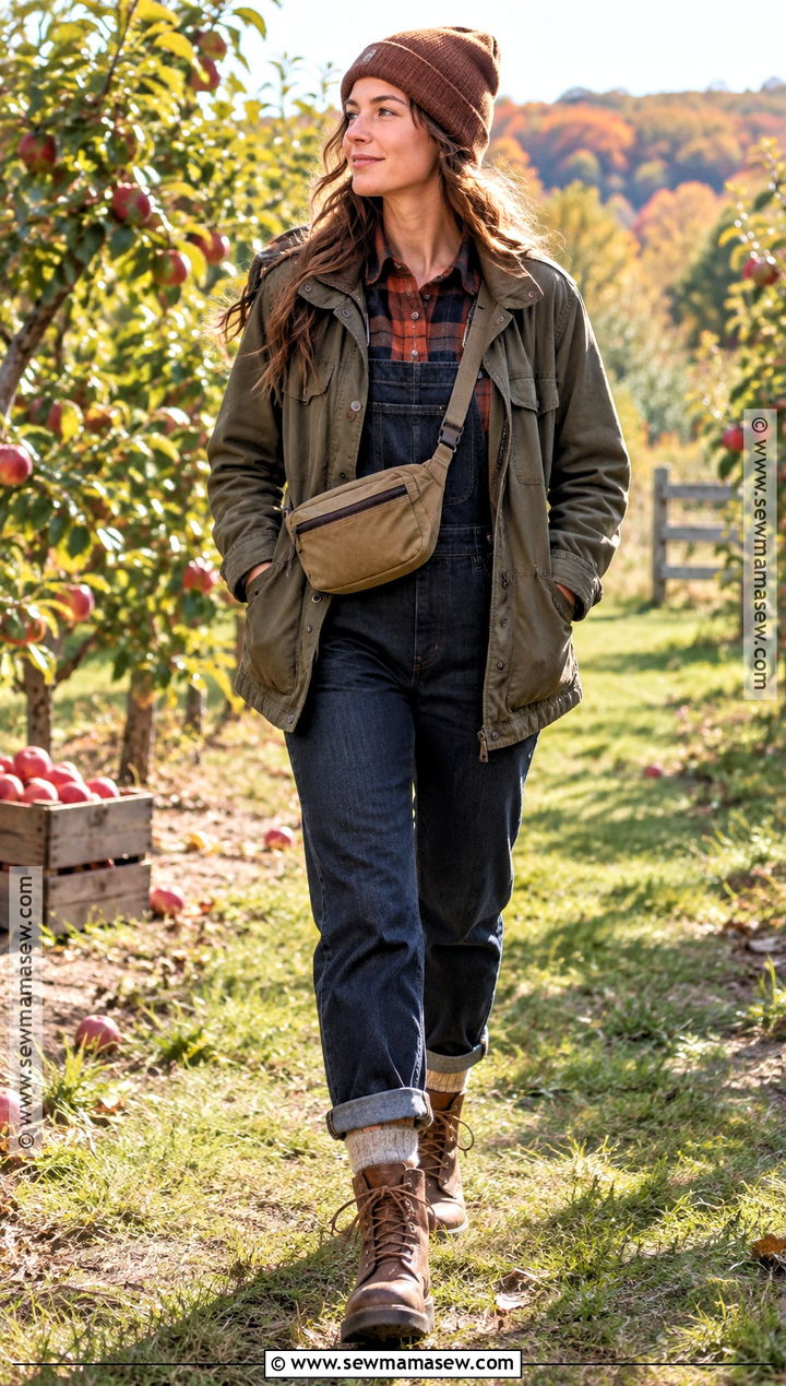Dark Denim Overalls With Plaid Shirt And Work Boots - 25 overalls outfit fall