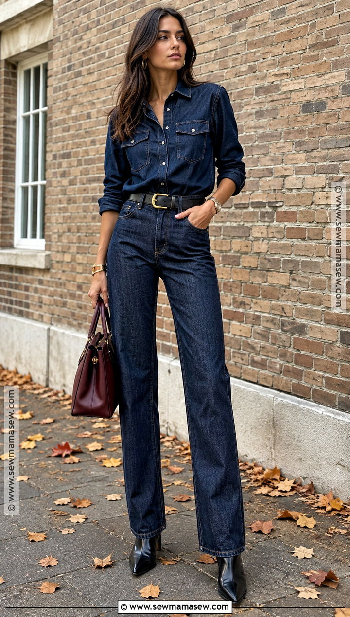Dark Denim Shirt And Jeans Outfit - 15 fall trend 2026 outfit ideas