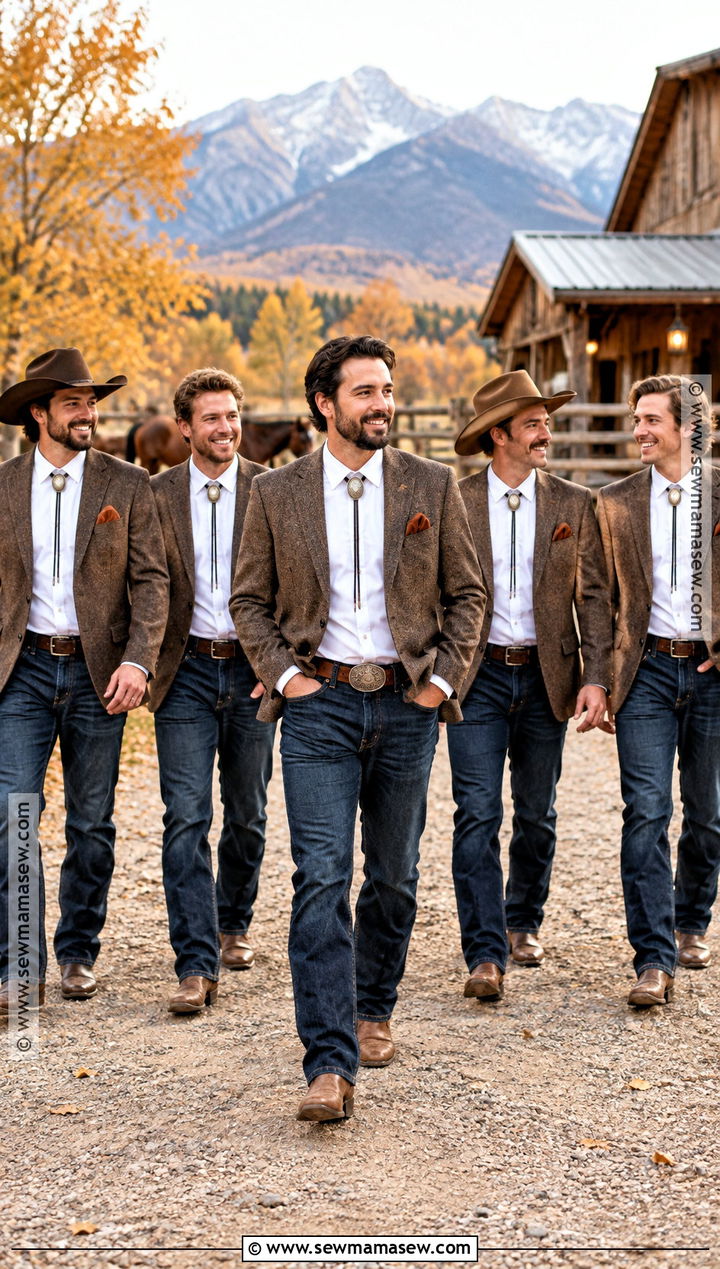 Dark Denim Western Groomsmen Attire With Blazers - 15 fall western groomsmen attire ideas