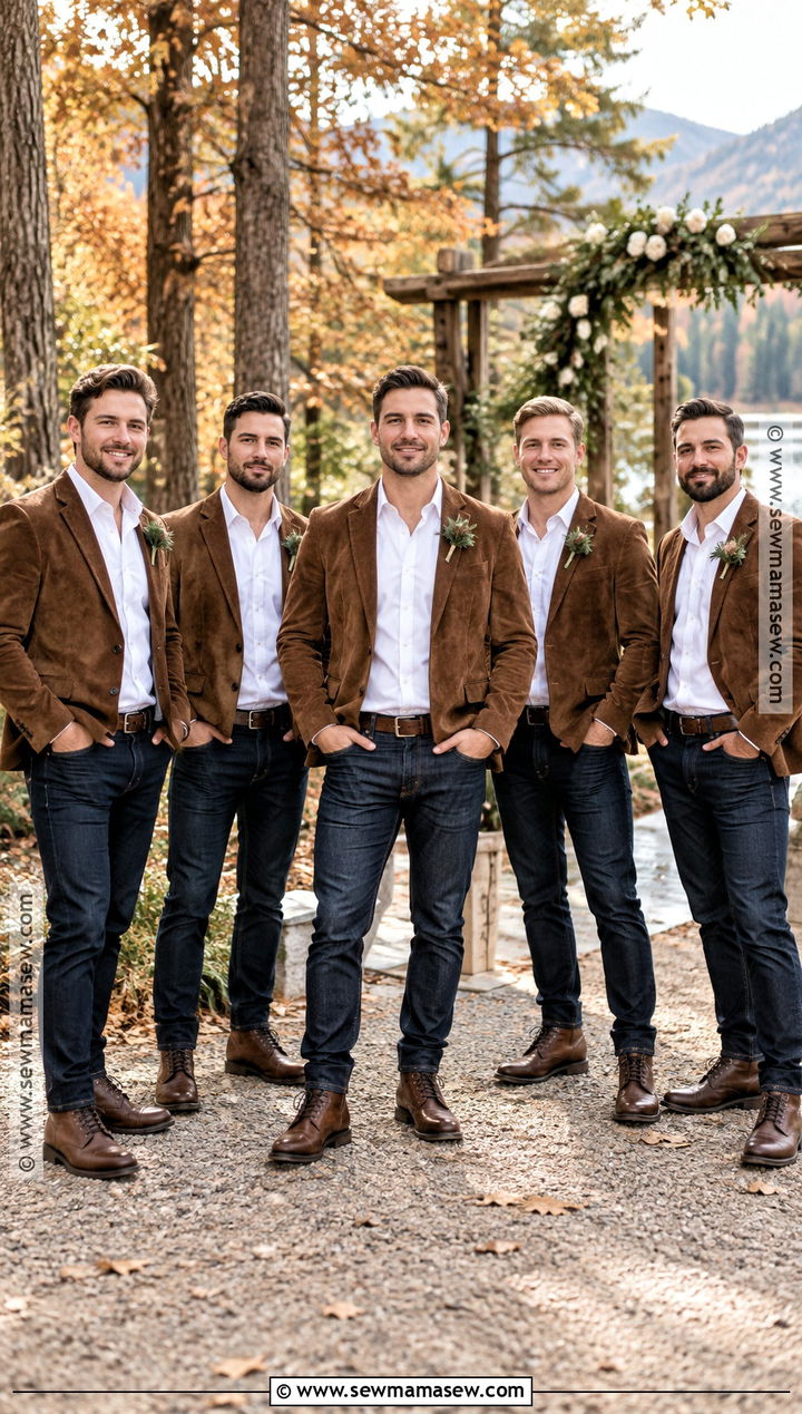 Dark Denim and Suede Jacket Groomsmen Attire - 15 groomsmen attire casual fall ideas