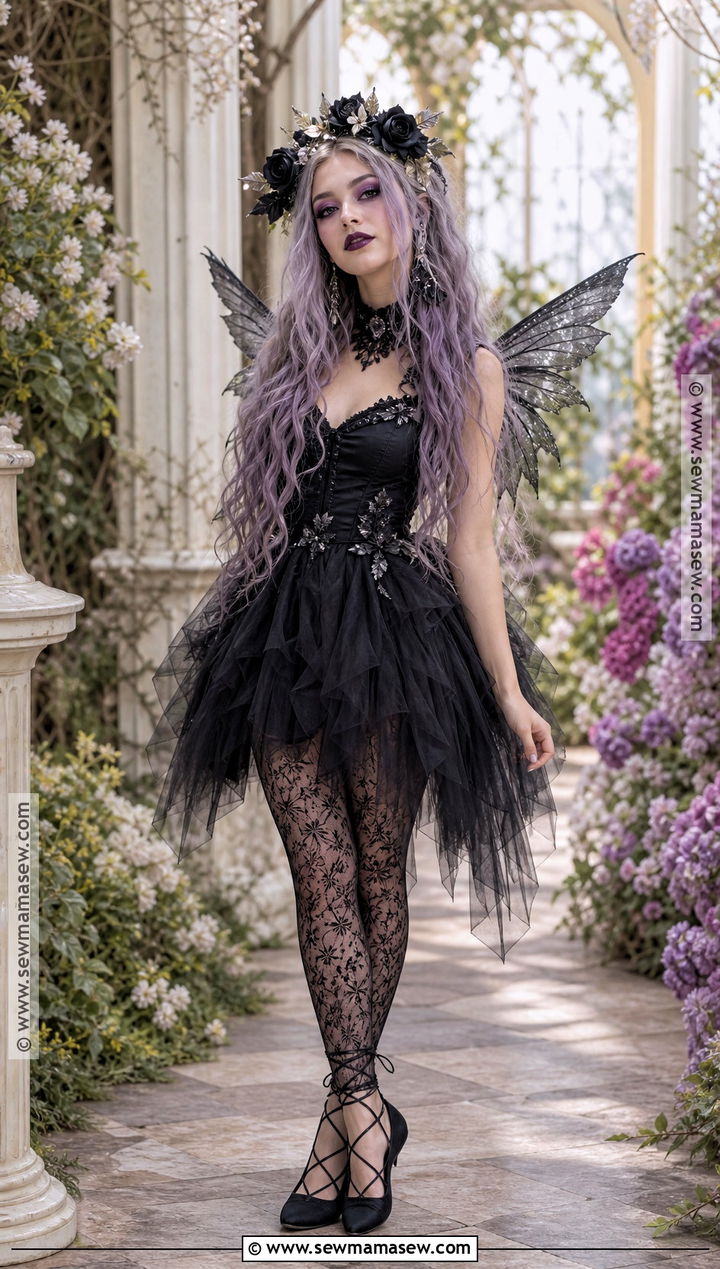 Dark Fairy Costume With Black Tulle Dress - 40 black dress halloween costume ideas