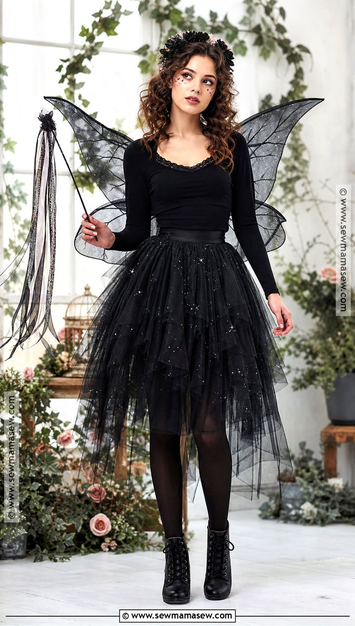 Dark Fairy Costume With Black Tulle Dress - 30 All Black Halloween Costume Ideas for Women