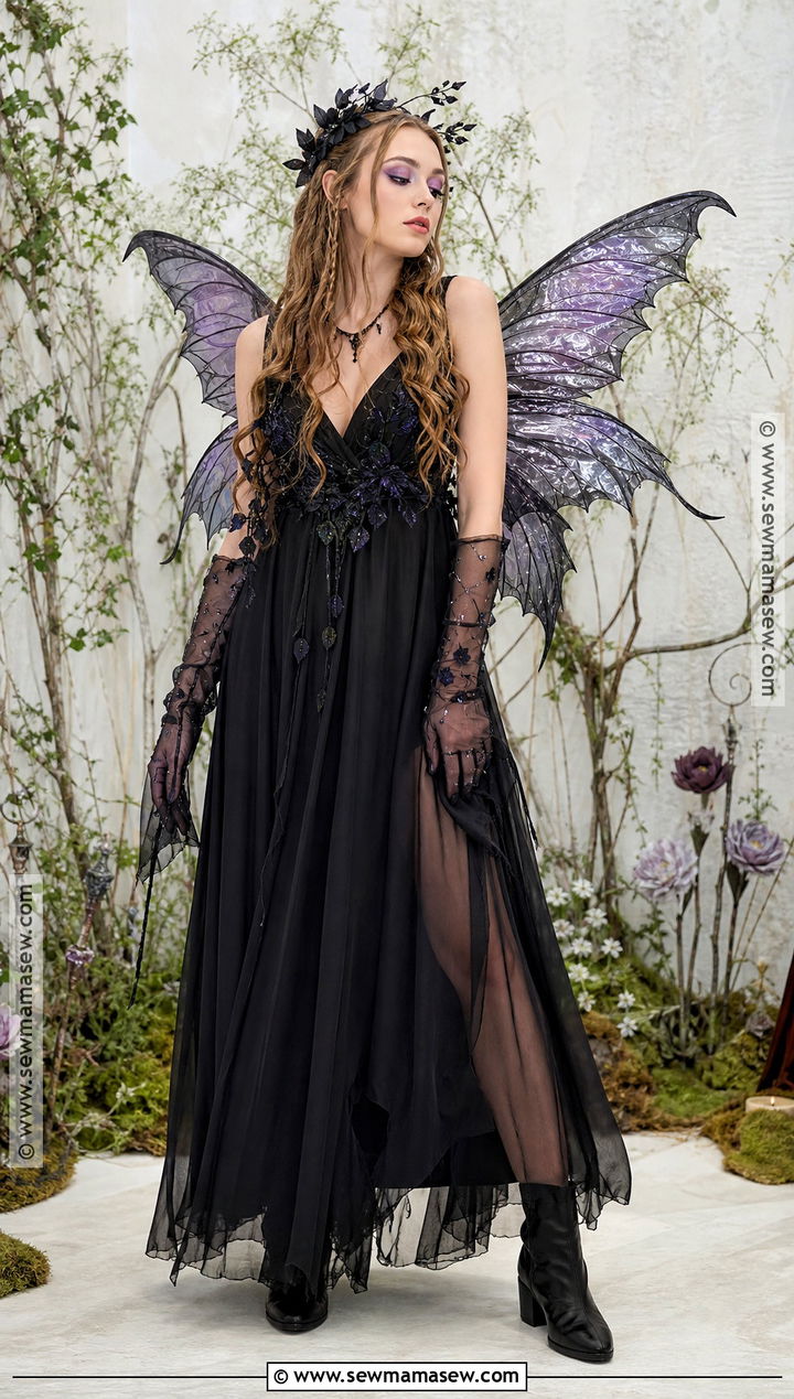 Dark Fairy Long Black Dress Costume - 30 long black dress halloween costume ideas