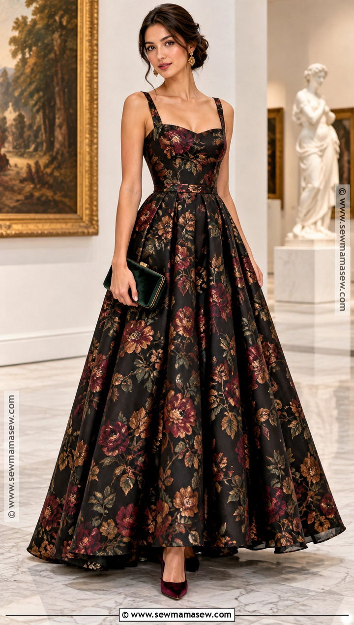 Dark Floral Autumn Ball Gown - 20 autumn ball dress ideas