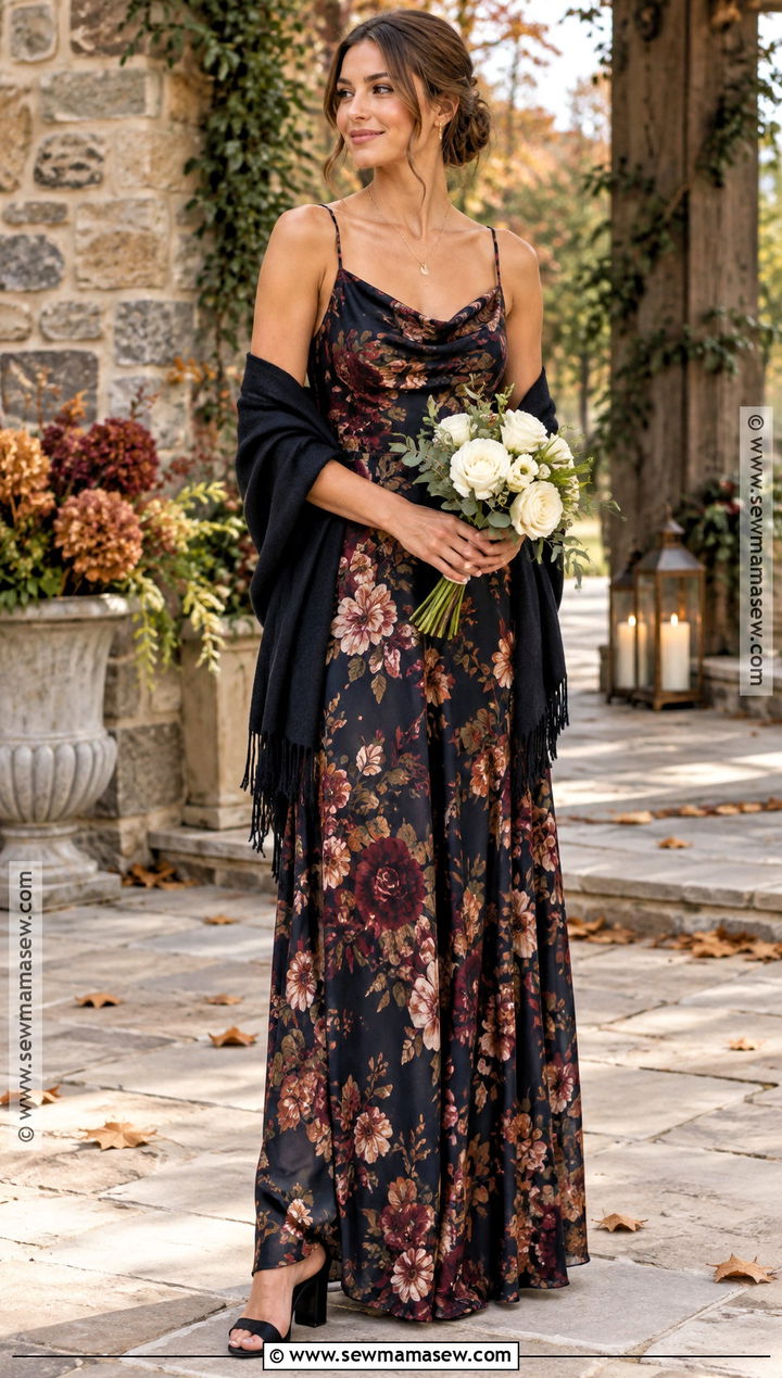 Dark Floral Autumn Bridesmaid Dress - 25 autumn bridesmaid dresses