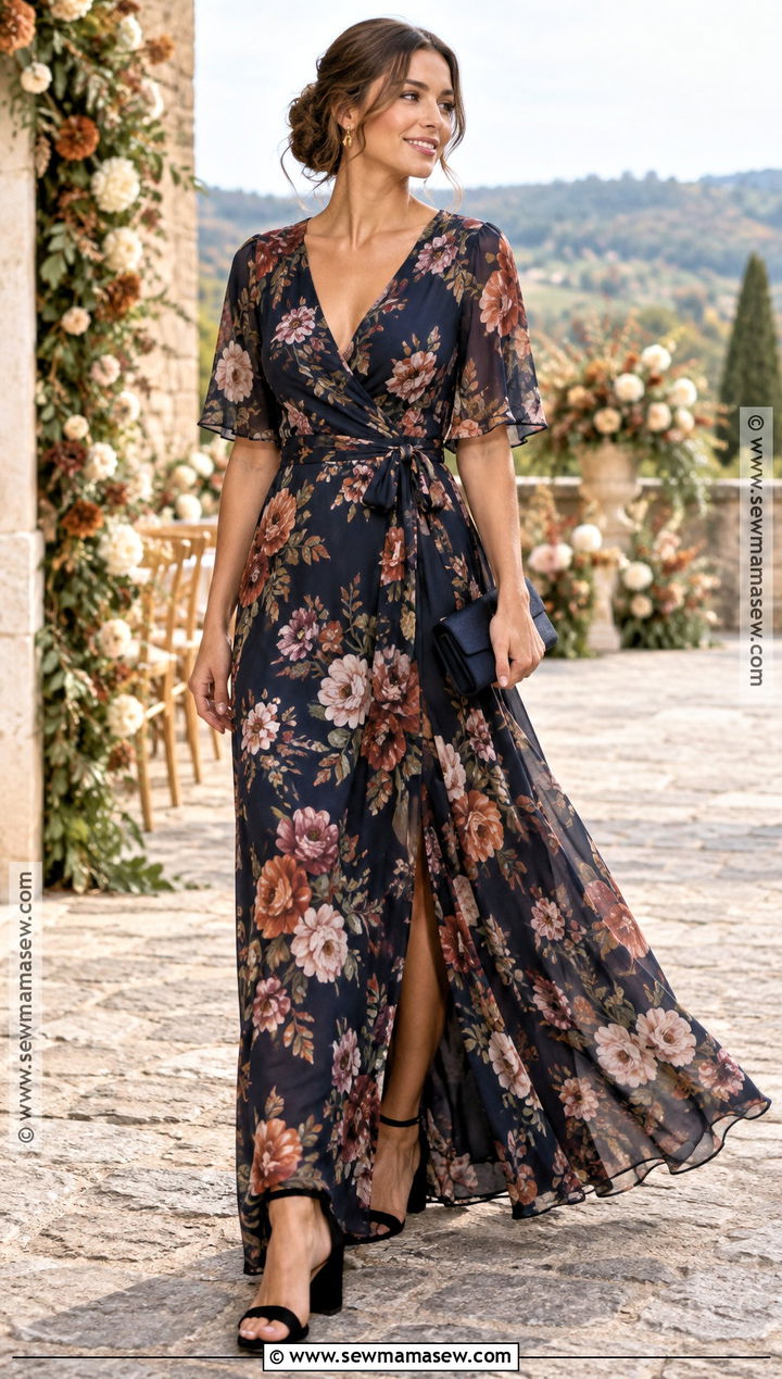 Dark Floral Bridesmaid Dress - 20 autumn wedding dress bridesmaid ideas