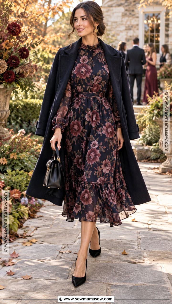 Dark Floral Chiffon Cocktail Dress - 20 fall cocktail dresses
