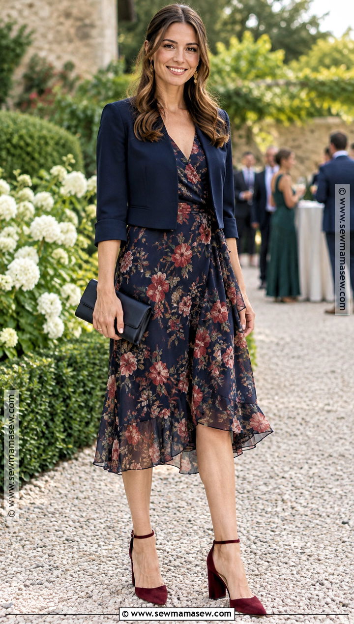 Dark Floral Chiffon Cocktail Dress - 15 september cocktail dress ideas