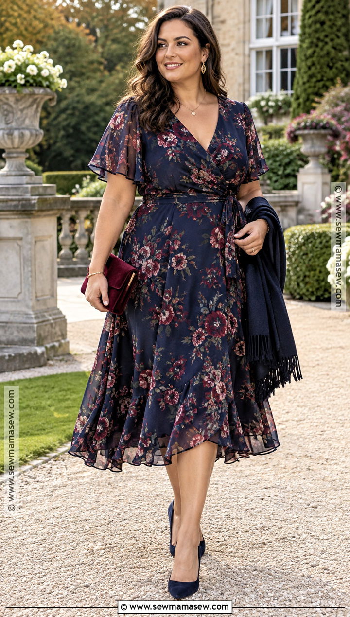 Dark Floral Chiffon Fall Wedding Dress - 15 Fall Wedding Dress Midsize Ideas