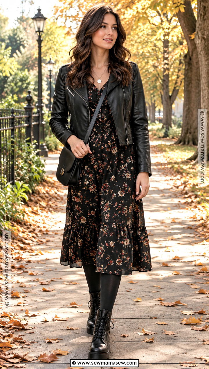Dark Floral Dress And Combat Boots Outfit - 20 dark fall aesthetic outfits