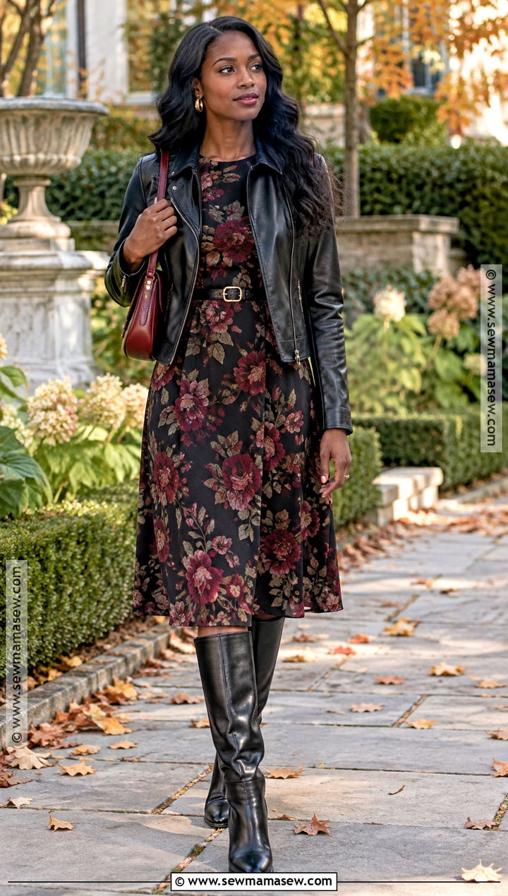 Dark Floral Dress And Leather Boots Fall Outfit - 15 fall 2026 fashion trends for black women