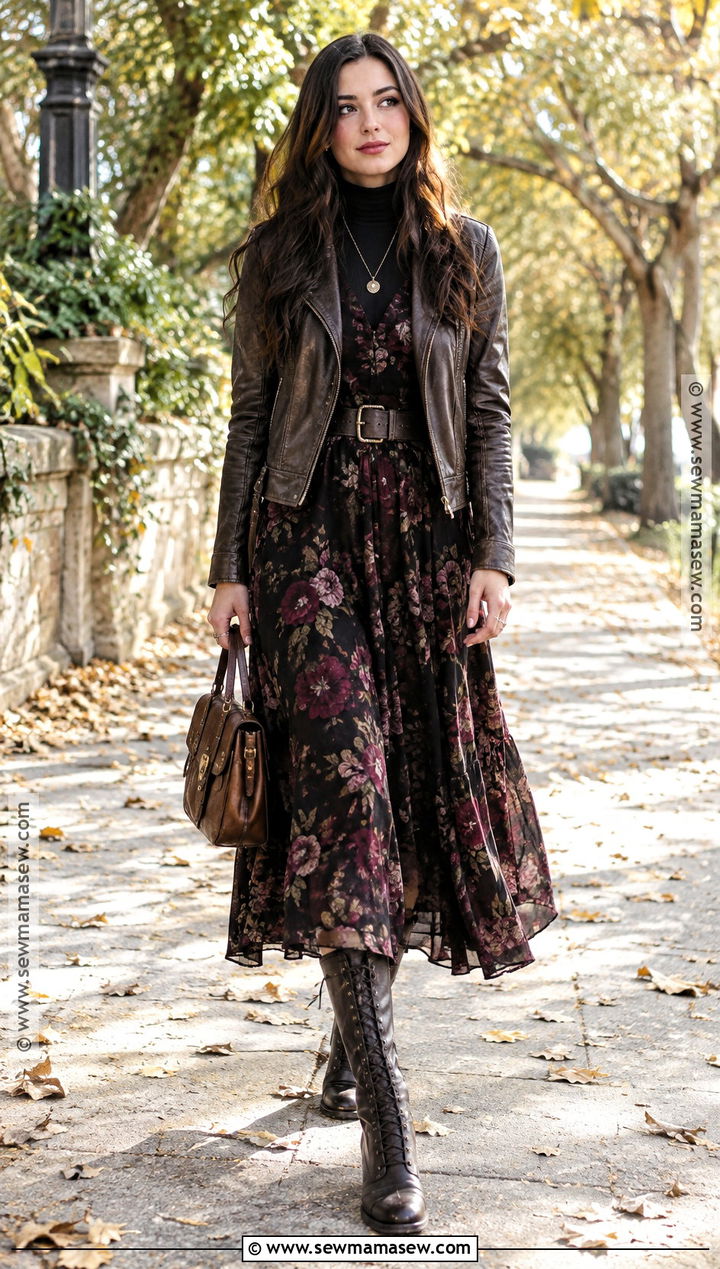Dark Floral Dress Fall Outfit - 20 alternative fall fashion ideas