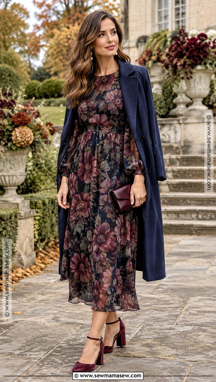 Dark Floral Fall Wedding Guest Dress - 25 fall wedding guest dress october ideas