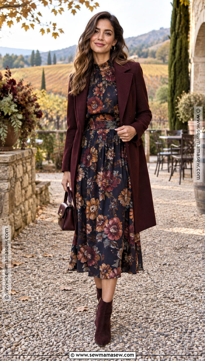 Dark Floral Long Sleeve October Wedding Outfit - 15 october wedding attire ideas