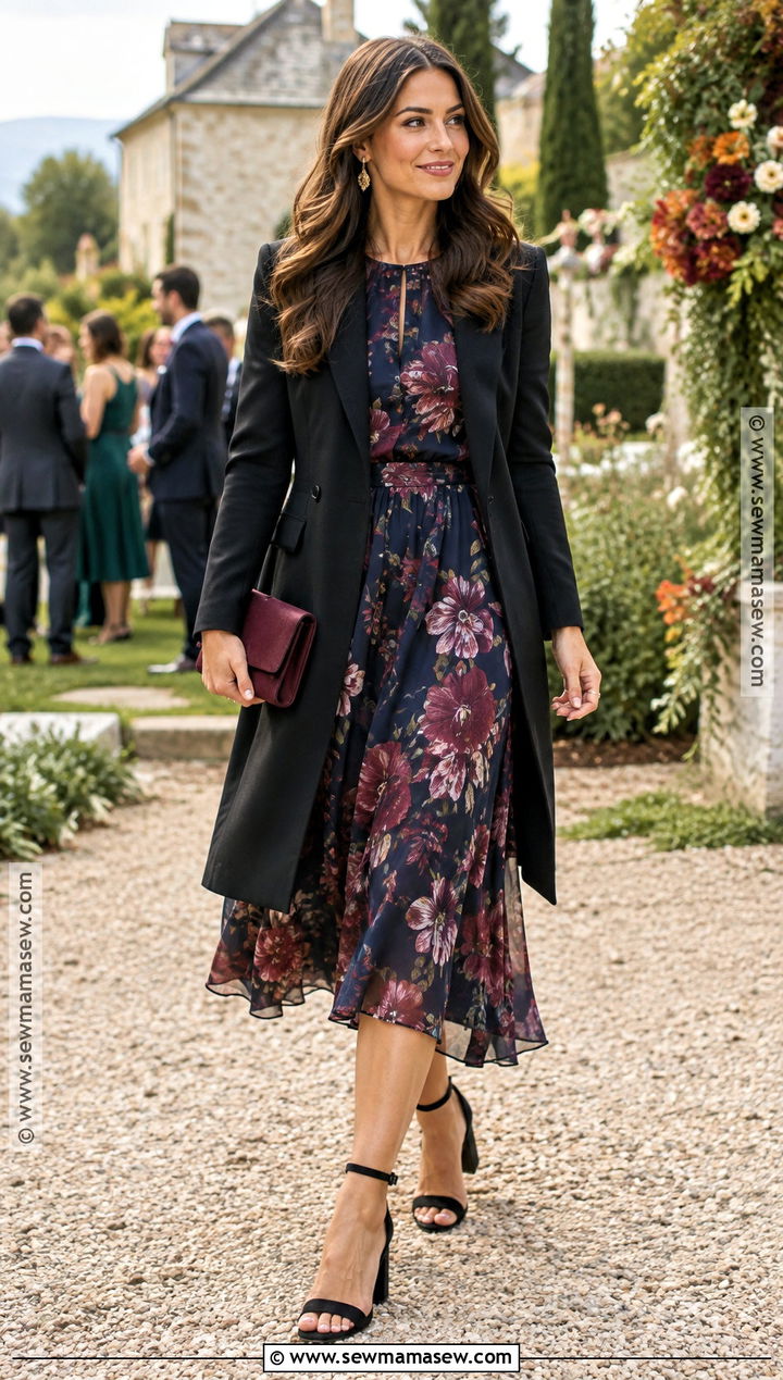 Dark Floral Long Sleeve Wedding Guest Dress - 15 Guest Of Wedding Dress Fall Ideas