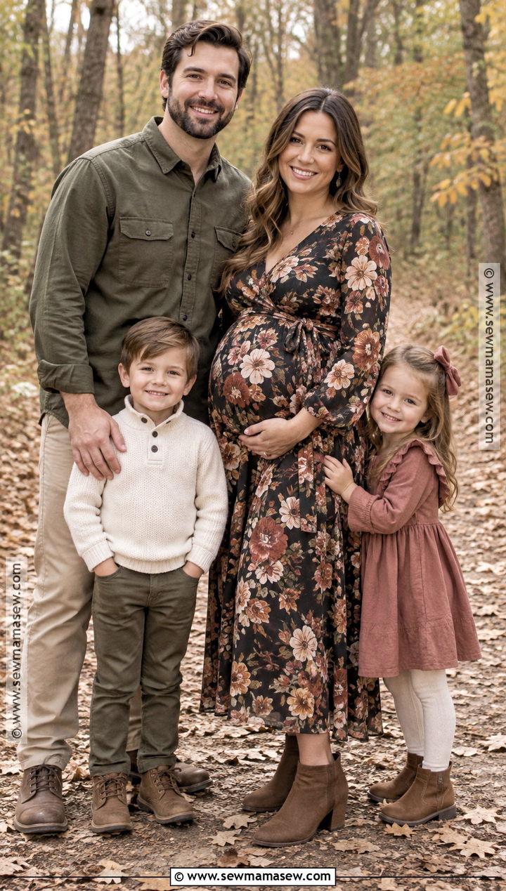 Dark Floral Maternity Dress Family Photo Outfit - 15 fall maternity family photos outfits