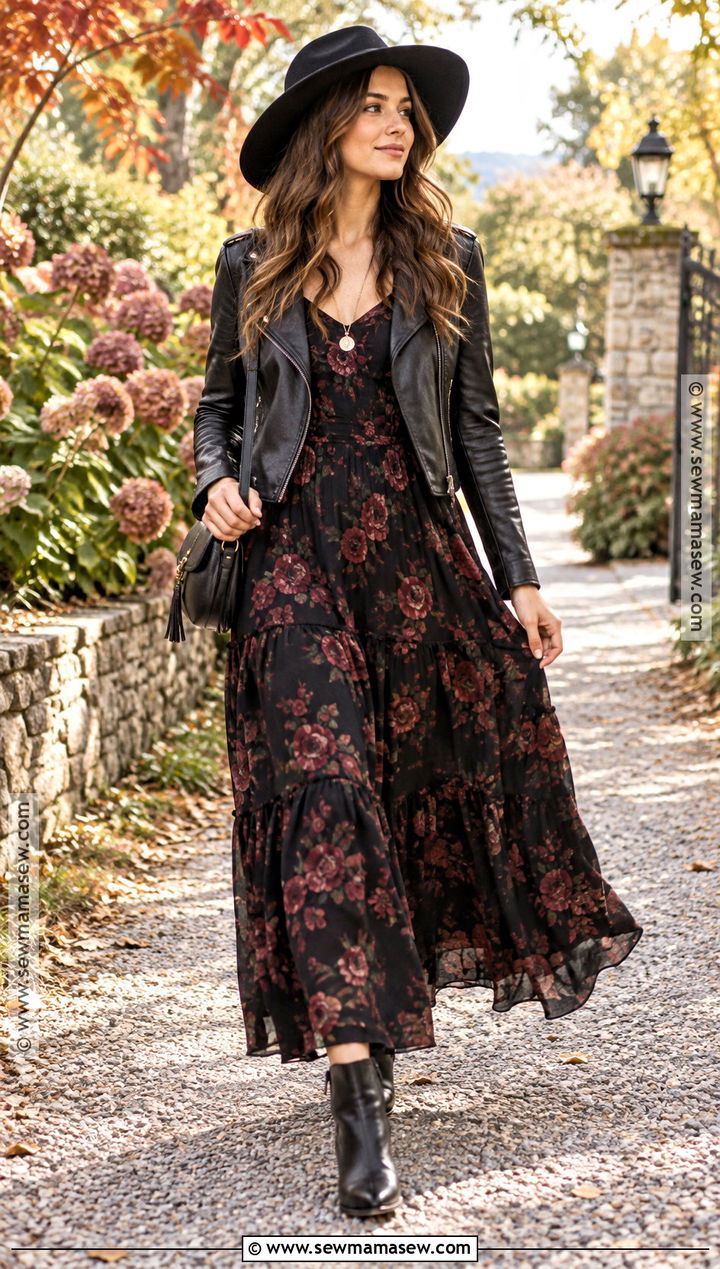 Dark Floral Maxi Dress Autumn Goth Outfit - 20 autumn goth outfits
