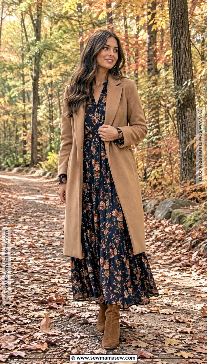 Dark Floral Maxi Dress Fall Engagement Outfit - 20 fall engagement outfit ideas