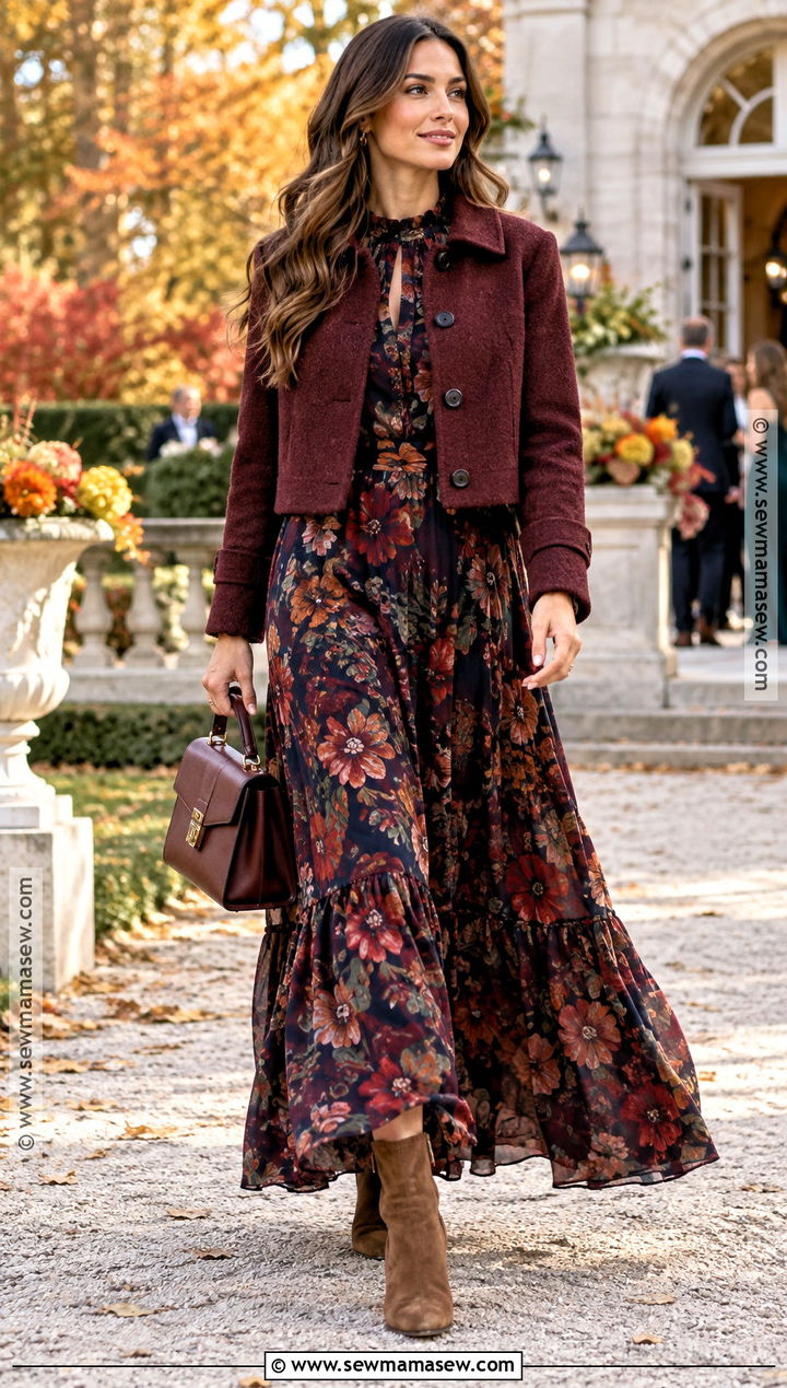 Dark Floral Maxi Dress Fall Outfit - 25 fall dressy outfits