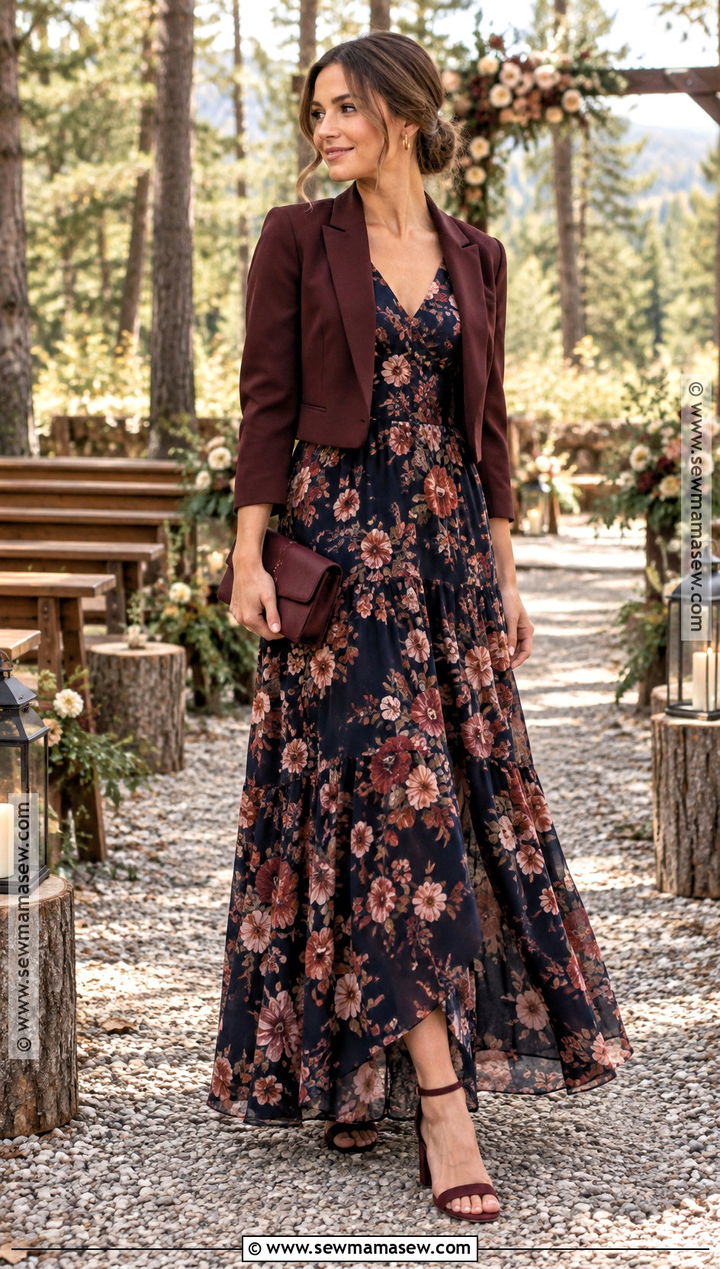 Dark Floral Maxi Dress Fall Wedding Guest Outfit - 15 Wedding Outfit Fall Guest Ideas