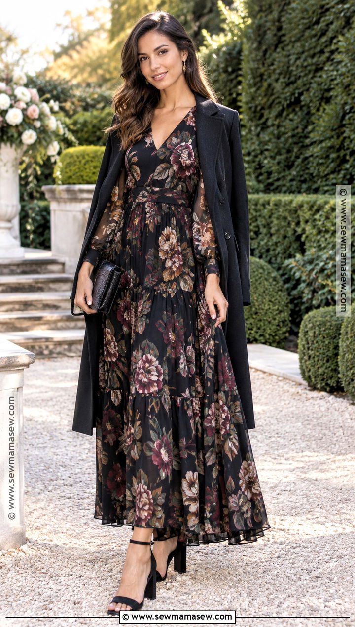 Dark Floral Maxi Dress Fall Wedding Guest Outfit - 15 Fall Family Wedding Outfits Guest