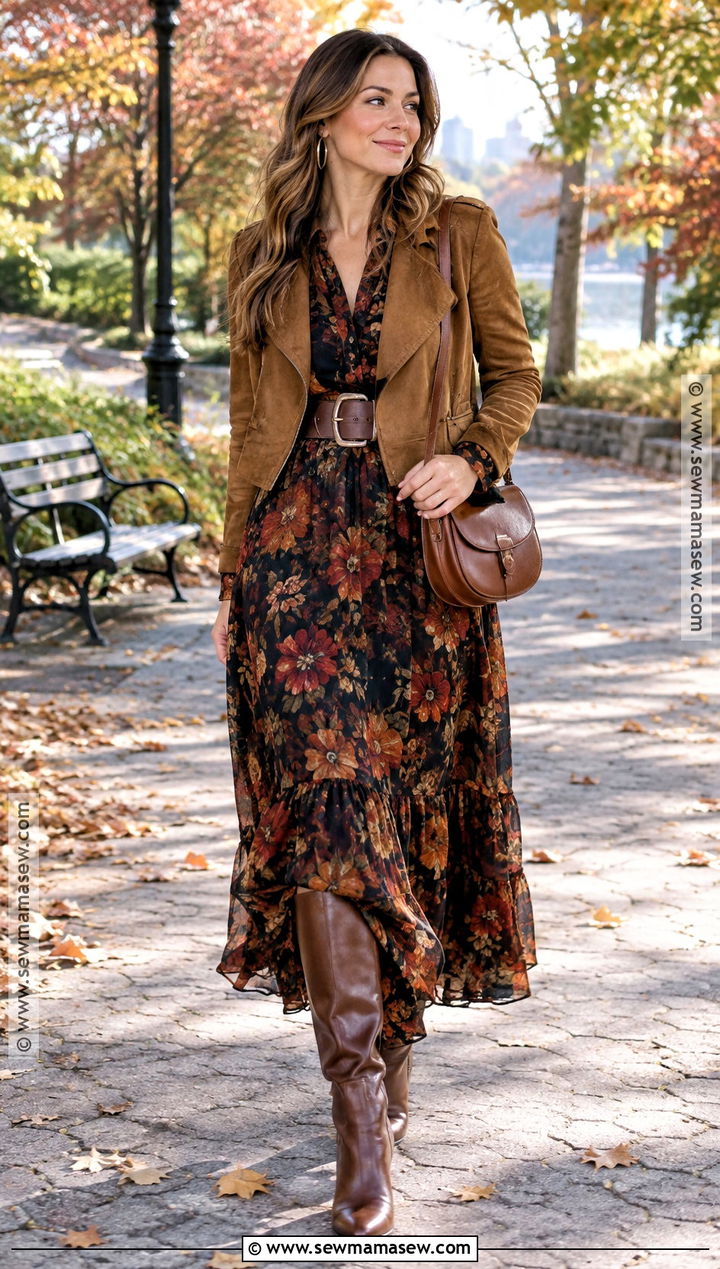 Dark Floral Maxi Dress Outfit - 15 Fall Themed Dresses