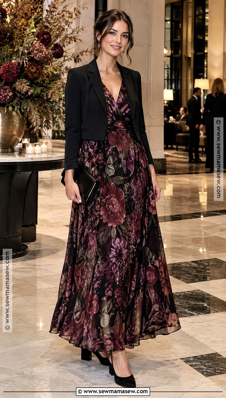 Dark Floral Maxi Dress Outfit - 20 Fall Semi Formal Outfits