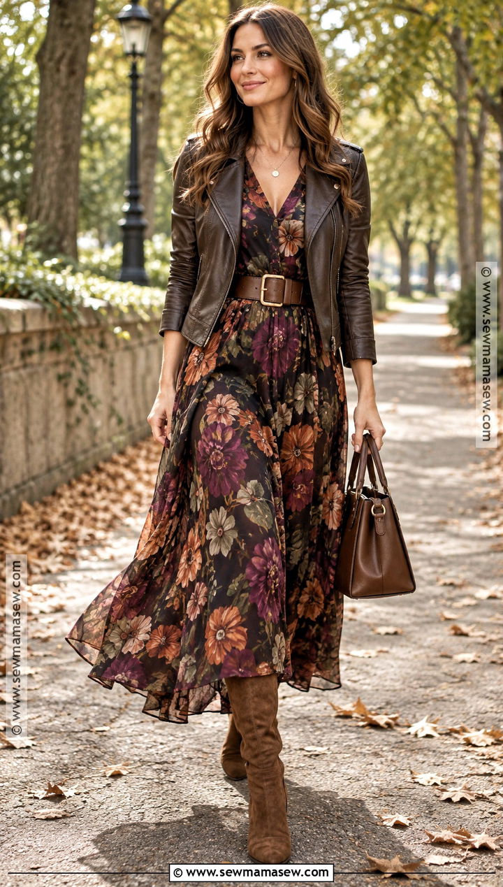 Dark Floral Maxi Dress Outfit - 15 Autumn Fashion Patterns Ideas