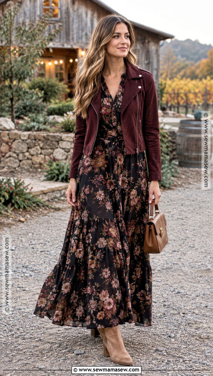 Dark Floral Maxi Dress Rehearsal Dinner Outfit - 20 rehersal dinner outfit fall guest ideas