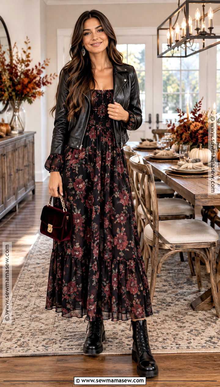 Dark Floral Maxi Dress Thanksgiving Outfit - 15 Edgy Thanksgiving Outfits for Women