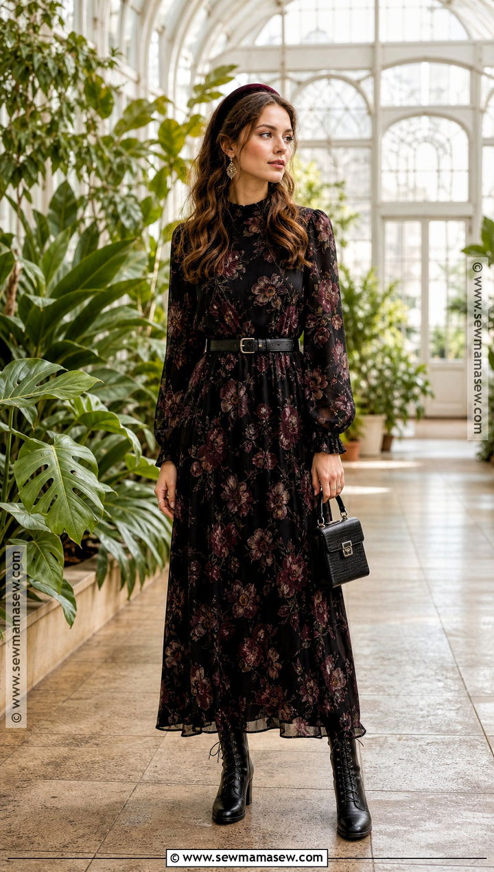 Dark Floral Maxi Dress Vampire Outfit - 30 vampire style outfits