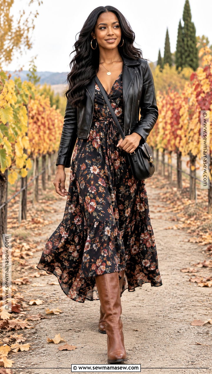Dark Floral Maxi Dress Vineyard Outfit - 15 Fall Vineyard Outfits for Black Women