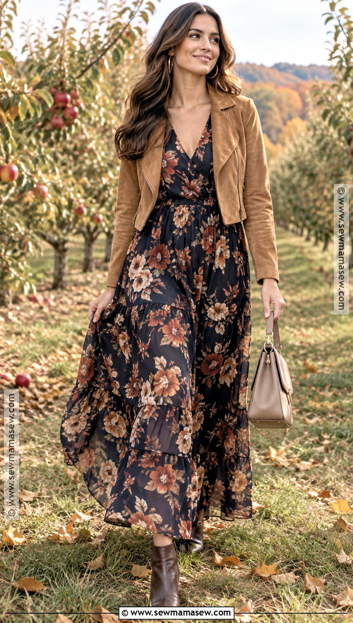 Dark Floral Maxi Fall Engagement Dress - 20 fall engagement dress ideas