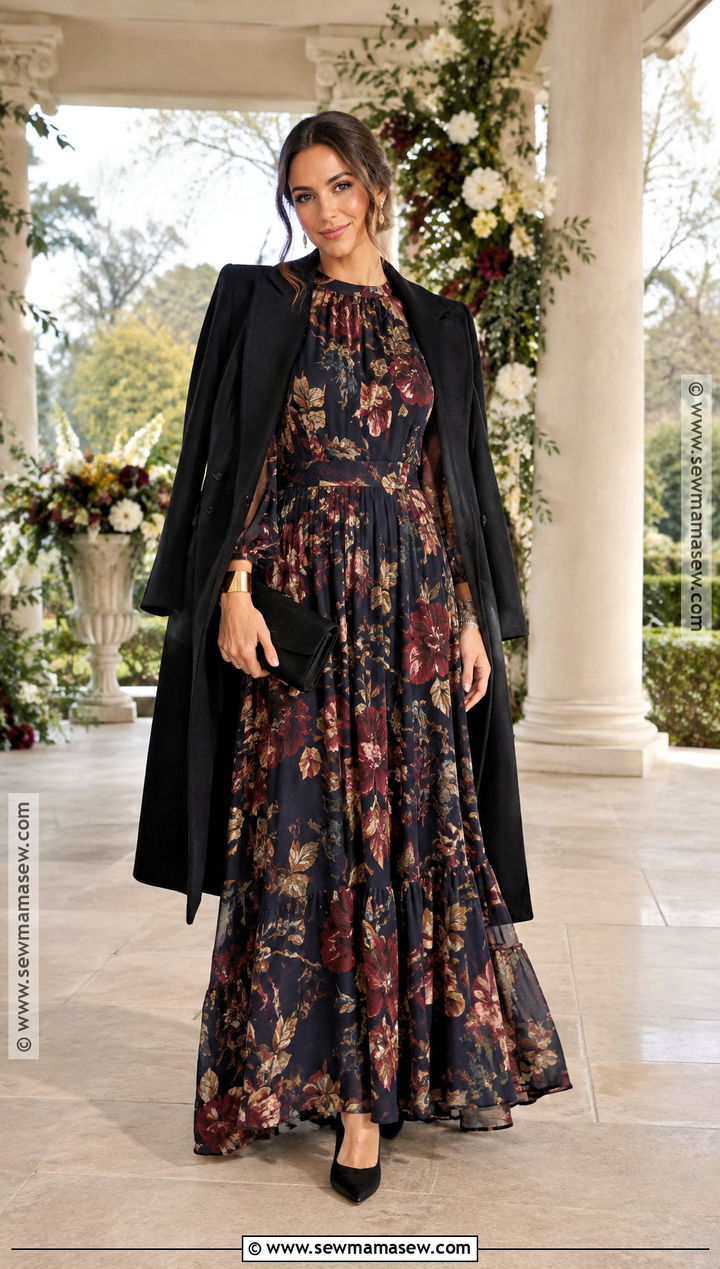 Dark Floral Maxi November Wedding Outfit - 15 November Wedding Outfits