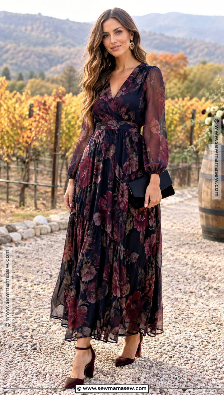 Dark Floral Maxi October Wedding Guest Outfit - 25 october wedding guest outfits